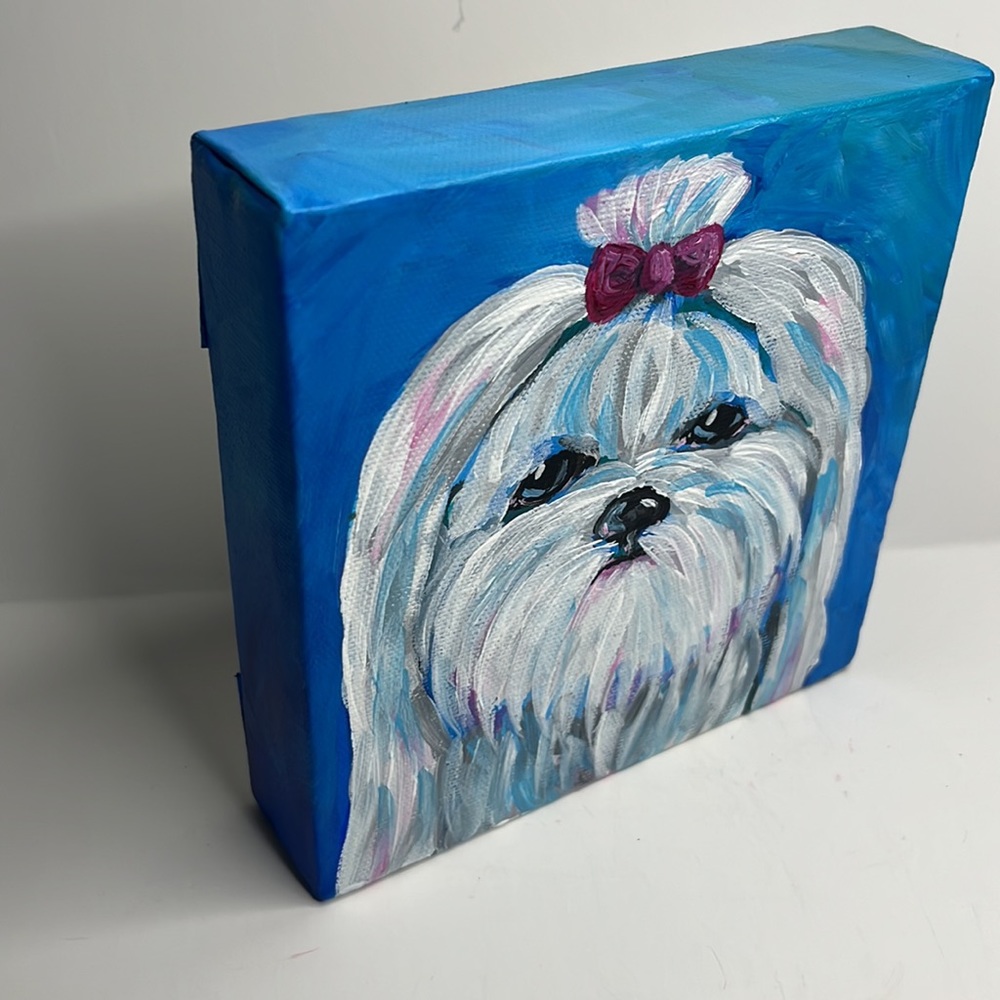 Maltese colorful acrylic hand painting on gallery wrapped canvas. 6”x6” - Picture 2 of 7